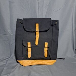 DSW Black Canvas Backpack‎ Faux Leather Trim Buckle Detail Pockets VGUC